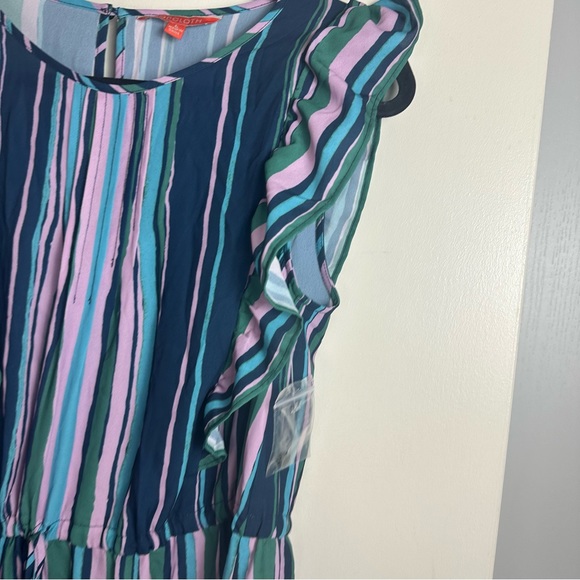 Modcloth Get Into The Ruffle Multicolored Striped Ruffle Tie Waist Dress NWOT L - Picture 12 of 16
